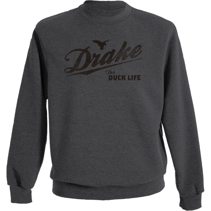 The Drake Life Graphic Crew Sweatshirt features a Drake Duck Life graphic, offering midweight comfort with a cotton-polyester blend.