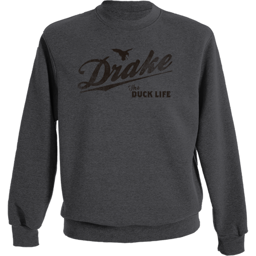 The Drake Life Graphic Crew Sweatshirt features a Drake Duck Life graphic, offering midweight comfort with a cotton-polyester blend.