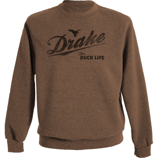 The Drake Life Graphic Crew Sweatshirt features a Drake Duck Life graphic, offering midweight comfort with a 60% cotton, 40% polyester blend, ideal for casual wear.