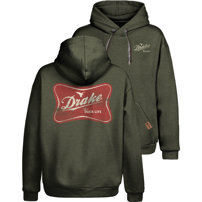 The Drake Life Graphic Hoodie with adjustable drawstring hood, kangaroo pocket, and side panels, featuring the Drake logo and Duck Life graphic.