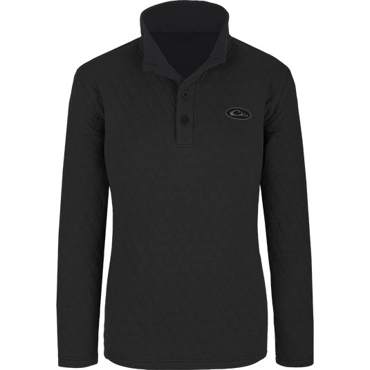 A black long sleeved shirt with a logo on it, perfect for chilly days.