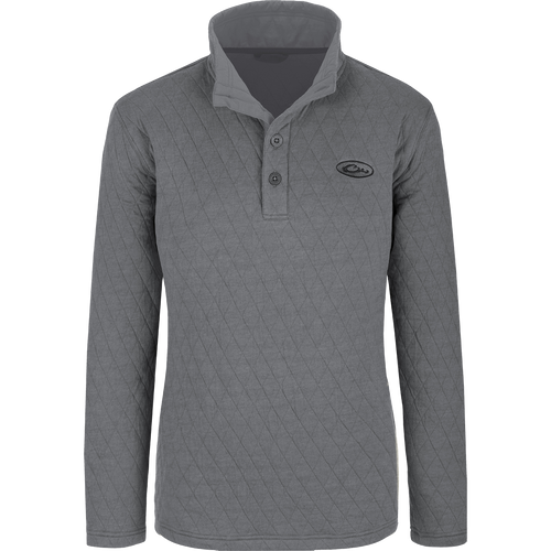 Women's Delta Quilted Sweatshirt, a stylish and cozy long-sleeved shirt with a four-button placket collar, banded cuff, and built-in stretch. Perfect for chilly days!