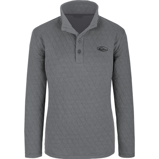 Women's Delta Quilted Sweatshirt, a stylish and cozy long-sleeved shirt with a four-button placket collar, banded cuff, and built-in stretch. Perfect for chilly days!