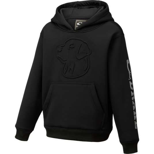 Youth Back Eddy Limited Edition Hoodie featuring a raised Lab head outline on the chest, lettering down one sleeve, kangaroo pocket, and water-resistant finish.