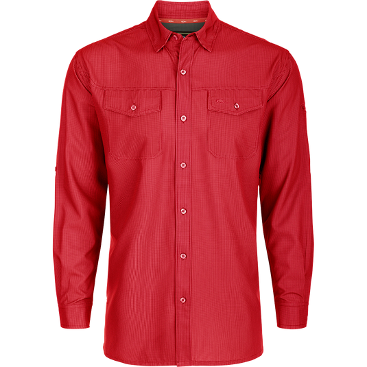 A lightweight, wrinkle-resistant Traveler's Check Shirt L/S with moisture-wicking fabric and two chest pockets with button flaps. Ideal for the man on the go, offering freedom of movement and ultimate comfort.