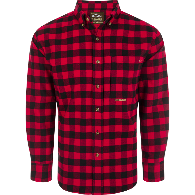 Autumn Brushed Twill Buffalo Plaid Shirt with classic collar, back pleat, and chest pockets. High-quality hunting gear and casual apparel.