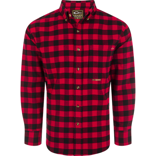 Autumn Brushed Twill Buffalo Plaid Shirt with classic collar, back pleat, and chest pockets. High-quality hunting gear and casual apparel.