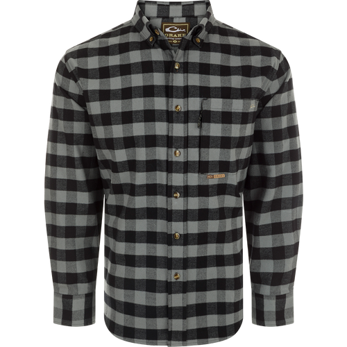Autumn Brushed Twill Buffalo Plaid Long Sleeve Shirt with classic collar, back pleat, and chest pockets.