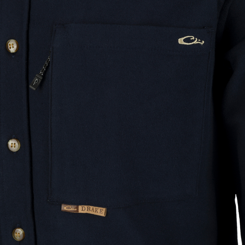 Autumn Brushed Twill Long Sleeve Shirt with button-down collar and two pockets. Lightweight and breathable for cooler seasons.