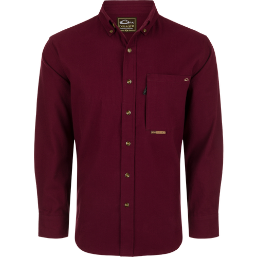 Autumn Brushed Twill Long Sleeve Shirt with pocket, button-down collar, and back box pleat. Lightweight and breathable for cooler seasons.