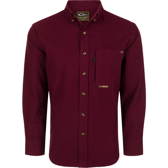 Autumn Brushed Twill Long Sleeve Shirt with pocket, button-down collar, and back box pleat. Lightweight and breathable for cooler seasons.