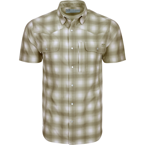Cinco Ranch Western Plaid Shirt: A lightweight, moisture-wicking shirt with micro-mesh for natural cooling. Features include UPF 30 sun protection, hidden button-down collar, and two chest pockets with Magnattach closure. Perfect for hunting and fishing.