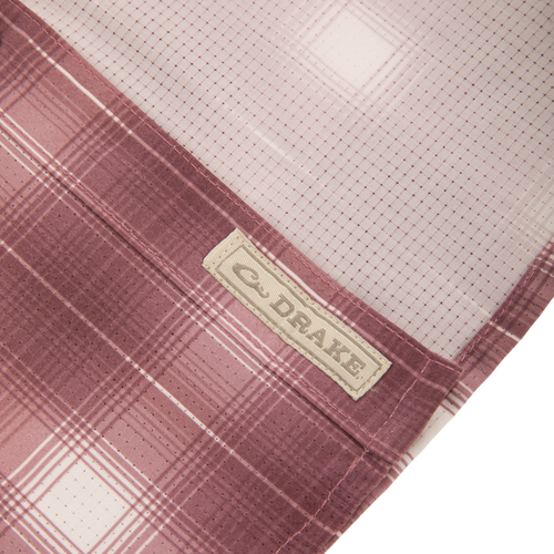 Close-up of the Cinco Ranch Western Plaid Long Sleeve Shirt's micro-mesh fabric, highlighting the performance features like moisture-wicking and antimicrobial technology for comfort and freshness.