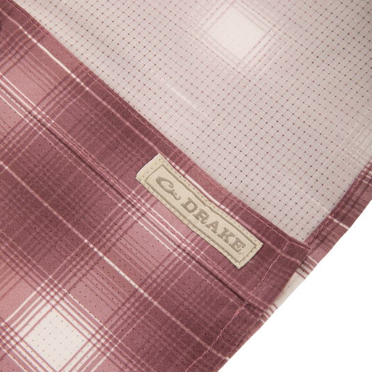 Close-up of the Cinco Ranch Western Plaid Long Sleeve Shirt's micro-mesh fabric, highlighting the performance features like moisture-wicking and antimicrobial technology for comfort and freshness.