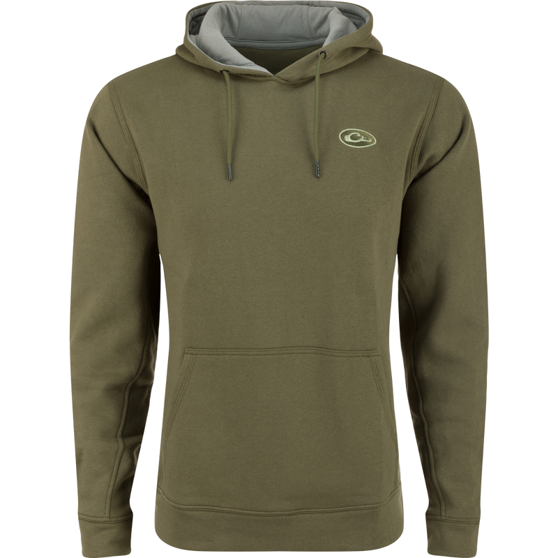 A high-quality Drake 3 End Logo Hoodie, ideal for hunting and outdoor activities. Cotton/polyester blend, kangaroo pocket, lined hood with drawstrings. Durable and versatile for all seasons.