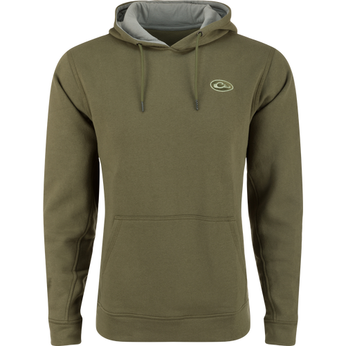 A high-quality Drake 3 End Logo Hoodie, ideal for hunting and outdoor activities. Cotton/polyester blend, kangaroo pocket, lined hood with drawstrings. Durable and versatile for all seasons.