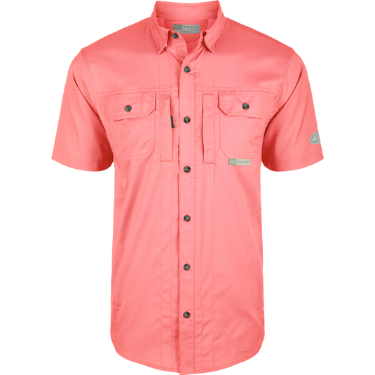 Pink Wingshooter Trey Solid Dobby Shirt S/S -  performance shirt with hidden collar, chest pockets, and vented back.