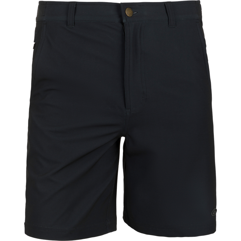 Grayson Creek Short with a belt, featuring a side elastic waistband, button closure, and multiple pockets, designed for versatile outdoor adventures.
