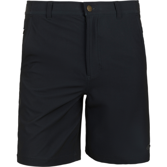 Grayson Creek Short with a belt, featuring a side elastic waistband, button closure, and multiple pockets, designed for versatile outdoor adventures.