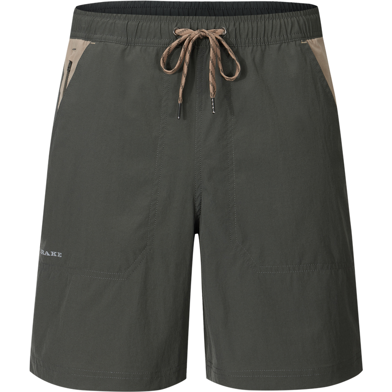 Spring Brake Short featuring an elastic waistband with internal drawstring and zippered pocket, designed for comfort and performance in varied activities.