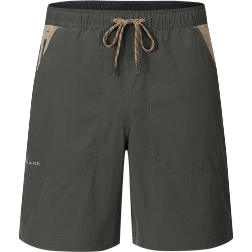 Spring Brake Short featuring an elastic waistband with internal drawstring and zippered pocket, designed for comfort and performance in varied activities.