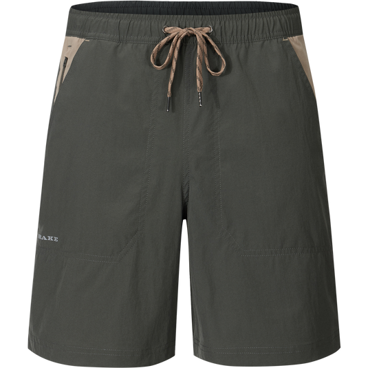 Spring Brake Short featuring an elastic waistband with internal drawstring and zippered pocket, designed for comfort and performance in varied activities.