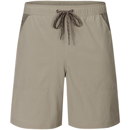 Spring Brake Short with elastic waistband, internal drawstring, and zippered pocket, designed for versatile comfort and performance in outdoor activities. Ideal for active and casual wear.
