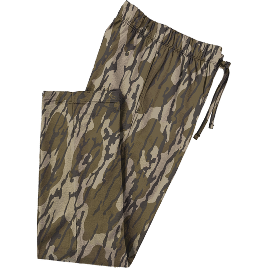 Drake Lounge Pant made of soft, stretchy polyester with an adjustable drawstring waist and duck scene prints, designed for comfort after a day outdoors.