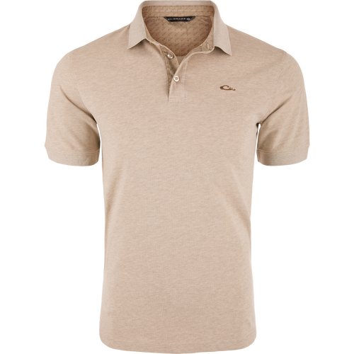Pique Logo Polo featuring a classic design with a three-button placket, rib knit collar, and embroidered chest logo, showcasing modern stretch and performance enhancements.