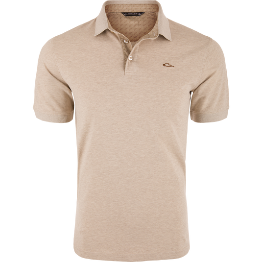 Pique Logo Polo featuring a classic design with a three-button placket, rib knit collar, and embroidered chest logo, showcasing modern stretch and performance enhancements.
