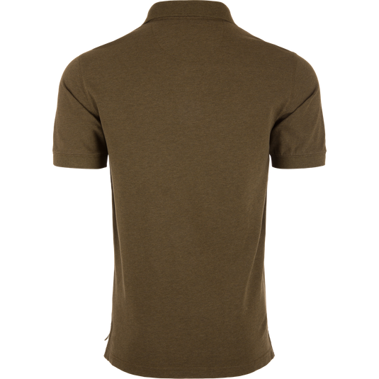 Drake Pique Logo Polo featuring a three-button placket, rib knit collar, and embroidered duck logo, showcasing a classic yet modern design with built-in stretch.
