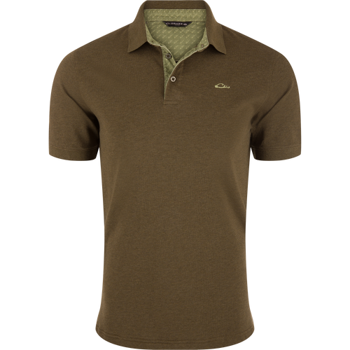 Pique Logo Polo with embroidered duck logo, featuring a three-button placket, rib knit collar, and built-in stretch for modernized performance.