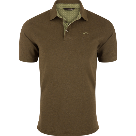 Pique Logo Polo with embroidered duck logo, featuring a three-button placket, rib knit collar, and built-in stretch for modernized performance.