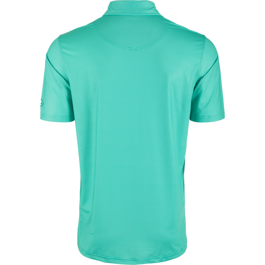 Performance Chalk Striped Polo Shirt featuring a classic silhouette, three-button placket, self-fabric collar, open sleeves, and split hem, ideal for versatile comfort and style.