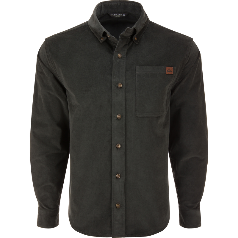 Mid-Wale Corduroy Shirt with button-down collar, chest pocket, and straight cuffs; a casual, stretch-enhanced, wrinkle-resistant shirt from Purewhitelaneshop.
