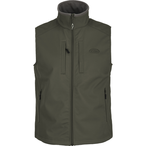 A Windproof Soft Shell Vest with multiple pockets for essential storage. Made from 100% polyester with bonded grid fleece lining. Windproof, water resistant, and adjustable for a comfortable fit.