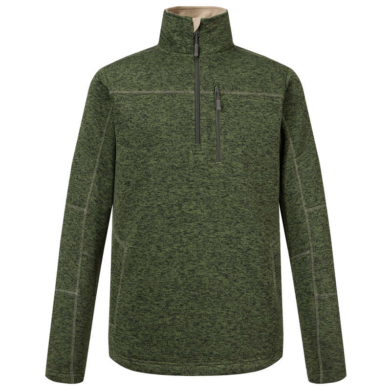 Fall Brake Sweater Fleece Half Zip with stand-up collar, quarter zipper, zippered chest pocket, and two front slash pockets; ideal as outer or mid-layer.