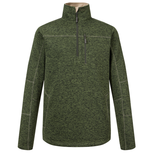 Fall Brake Sweater Fleece Half Zip with stand-up collar, quarter zipper, zippered chest pocket, and two front slash pockets; ideal as outer or mid-layer.