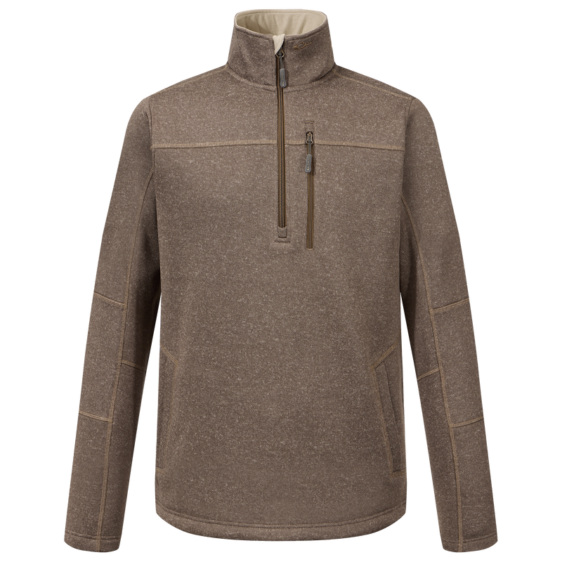 Fall Brake Sweater Fleece Half Zip with stand-up collar, zippered chest pocket, and hand-warmer pockets, ideal for layering during outdoor activities.