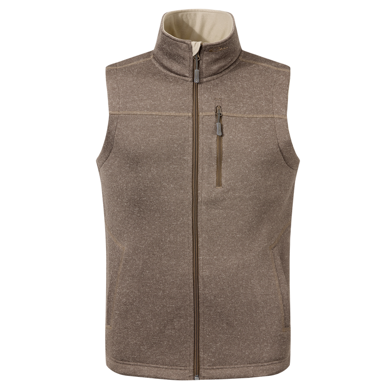 Fall Brake Sweater Fleece Vest with high collar, YKK zip closure, chest and hand-warmer pockets, offering warmth and style for hunting or casual wear.