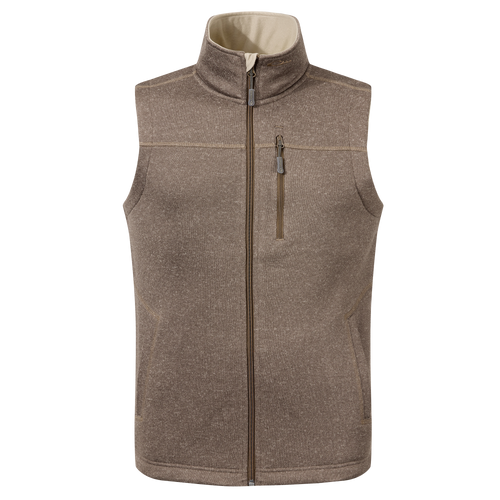 Fall Brake Sweater Fleece Vest with high collar, YKK zip closure, chest and hand-warmer pockets, offering warmth and style for hunting or casual wear.