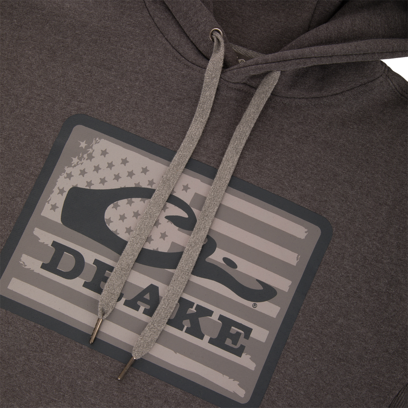 Drake Graphic Work Hoodie featuring a front Drake Work Logo, adjustable drawstring hood, kangaroo pocket, and side panels for extra stretch.