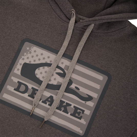 Drake Graphic Work Hoodie featuring a front Drake Work Logo, adjustable drawstring hood, kangaroo pocket, and side panels for extra stretch.