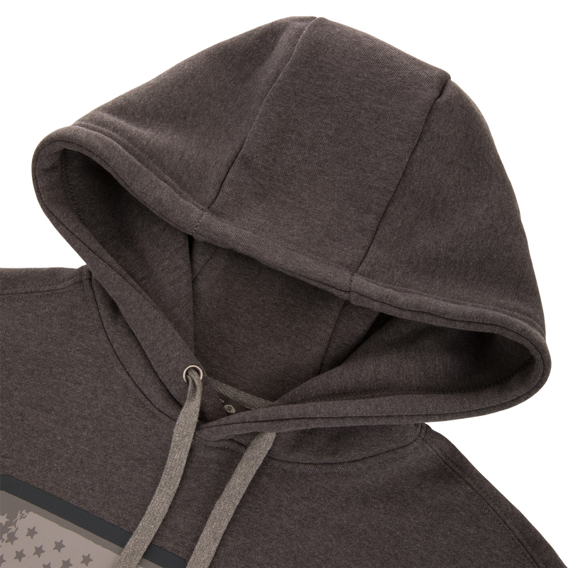 Drake Graphic Work Hoodie with kangaroo pocket, adjustable drawstring hood, and side panels for stretch, featuring the Drake Work Logo on the front.