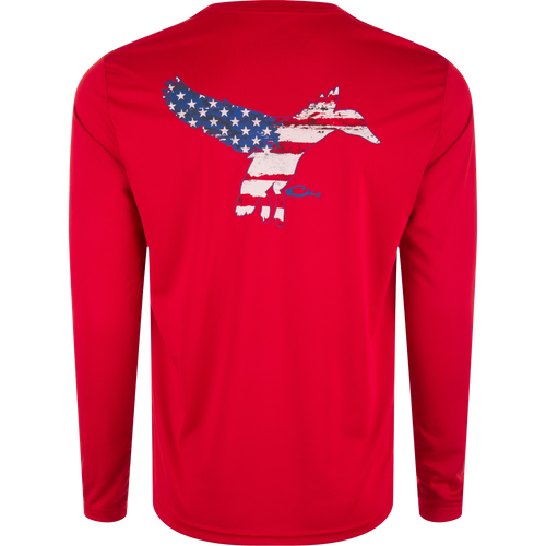 Drake Icon Americana Long Sleeve T-Shirt featuring a bird design, ideal for outdoor activities with its breathable, moisture-wicking polyester fabric.