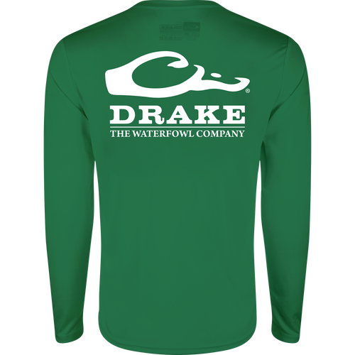 Drake Icon Long Sleeve Performance Crew, lightweight with UPF 50, moisture-wicking fabric; features Drake duck head logo on front left chest.