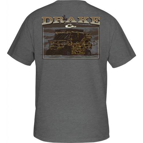 Youth Mud Buggy T-Shirt showing the back with a jeep design, part of Drake's Trucks of Drake Series; front features a Drake logo.