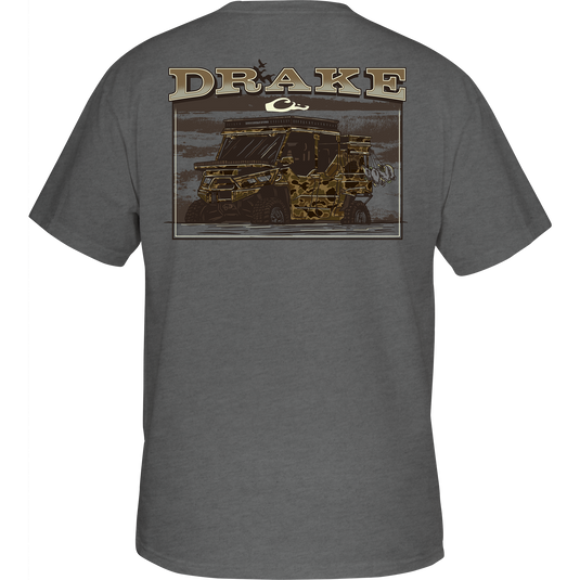 Youth Mud Buggy T-Shirt showing the back with a jeep design, part of Drake's Trucks of Drake Series; front features a Drake logo.