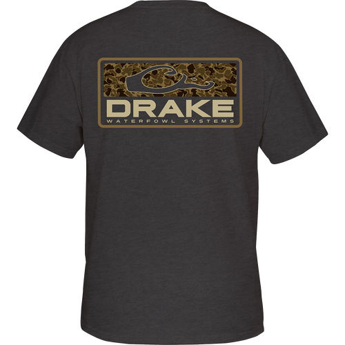 Old School Bar T-Shirt featuring Drake Logo on front pocket and exclusive Old School Camo print on back, crafted from premium cotton or cotton-polyester blend.
