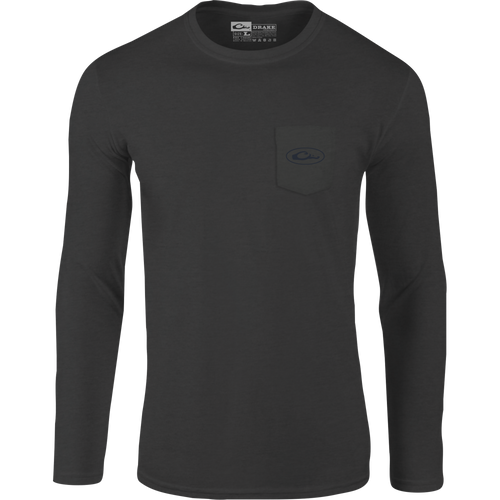 A black long-sleeved shirt with a Drake logo pocket, featuring an American Flag and Drake logo overlay graphic from the Americana Drake Series of back graphic tees.